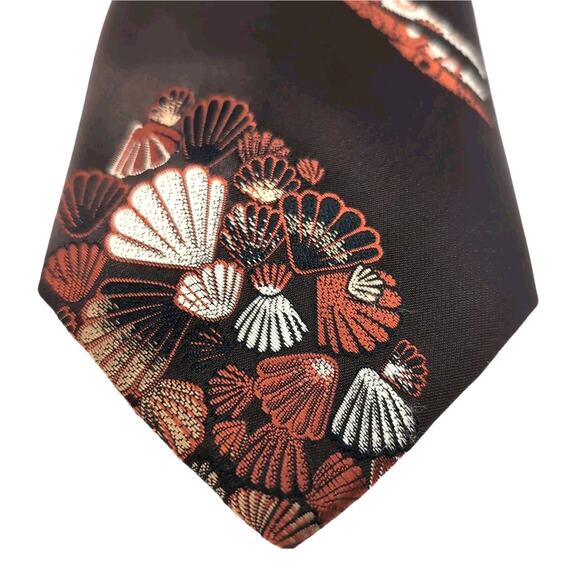 VTG 70s Don Loper Neck Tie Brown Abstract Shell Pattern Polyester 54 inch Long - Picture 5 of 8